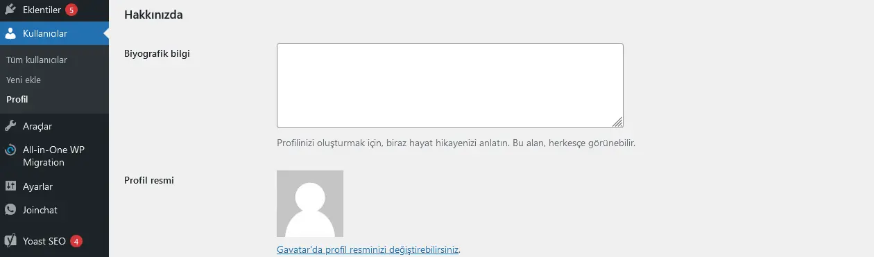 WordPress Profil Sayfası